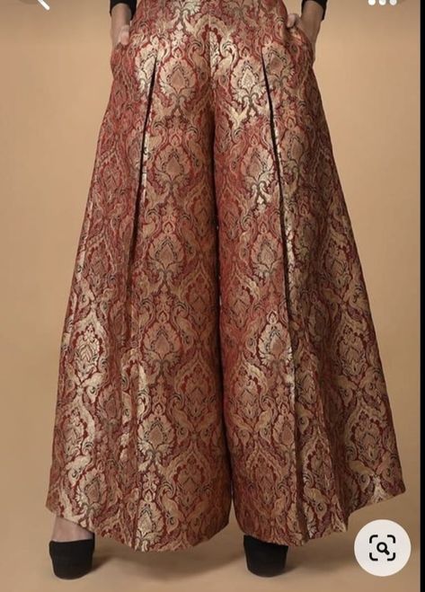 Brocade Kurti Design With Pants, Women Talking, Dresses For Men, Wedding Couture, Womens Pants Design, Brocade Skirt, Top Indian, Palazzo Trousers, Indian Dresses Traditional