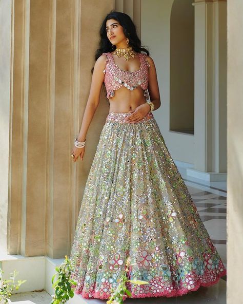 Lehenga Wedding Bridal, Trendy Lehenga, Abhinav Mishra, Lehenga For Women, Mehndi Outfit, Mirror Work Lehenga, Simple Lehenga, Wedding Couture, Lehenga Designs Simple