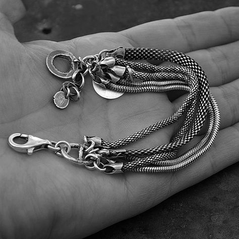 Oxidized Silver Bracelet, Chunky Silver Jewellery, Multi Chain Bracelet, Contemporary Handmade Jewelry, Oxidized Silver Earrings, Mens Rings Fashion, Modern Bracelets, Silver Bracelets For Women, Multi Strand Bracelet