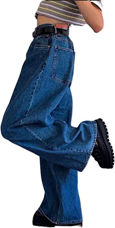 Pantalones de mezclilla de pierna ancha para mujer, cintura alta, rectos, de gran tamaño, holgados, acampanados Trendy Denim Outfits, Baggy Jeans For Women, Denim Pants Fashion, Shapewear Dress, Elastic Waist Jeans, Stretch Denim Pants, Flare Trousers, Pantalon Large, Ripped Denim