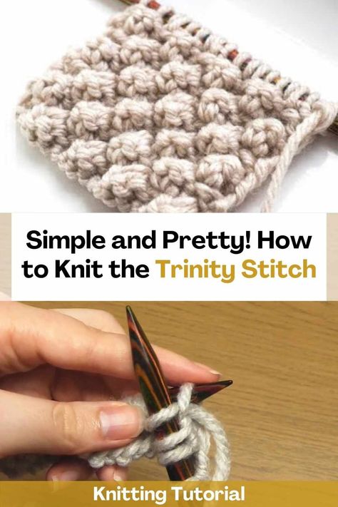 Learn how to knit the Trinity stitch by watching this video tutorial. This beautiful all over pom pom knit has a shimmering squishy 3D texture, which is very effective and great for all sorts of cozy accessories. The creator of this video will teach you step by step how to make this stitch so that the result of your knitting looks excellent. This pattern itself is unusual in that the actual flecks are worked on the wrong side of the fabric rather than the right side. You can use it to make... Puffy Knit Stitches, Trinity Stitch Knitting, Raised Knitting Stitches, Knit Join In The Round, Fix Dropped Stitch Knitting, Knit Videos, Textured Knitting, Trinity Stitch, Easy Knitting Projects