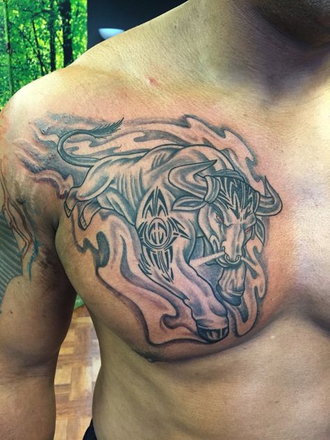 Zodiac Taurus sign Chest Tattoo! Capricorn Chest Tattoo Men, Taurus Chest Tattoo, Taurus Zodiac Sign Tattoo, Chest Tattoo Script, Zodiac Sign Tattoo, Bull Tattoo, Taurus Tattoo, Zodiac Sign Designs, Jury Duty