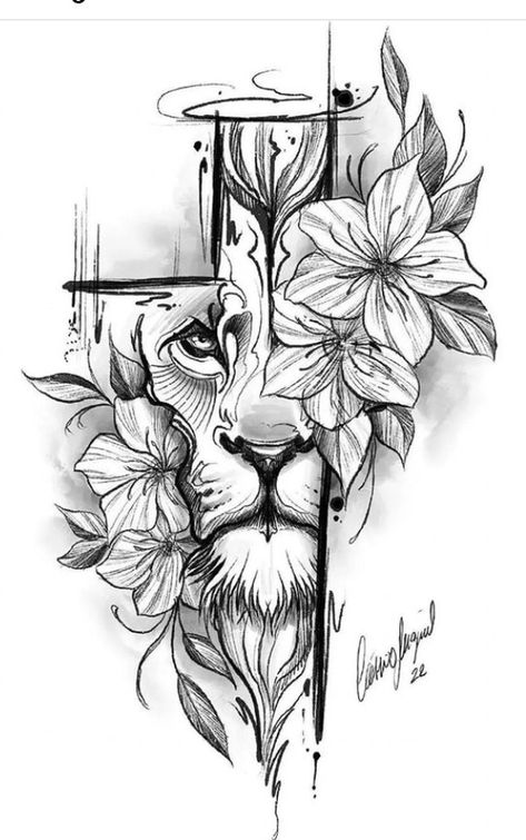 Lion Tattoo With Cross For Women, Lion Cross Tattoo, Rafiki Tattoo, Lion And Rose Tattoo, Deep Tattoo, Lower Arm Tattoos, Bible Tattoos, Mastectomy Tattoo, Sagittarius Tattoo