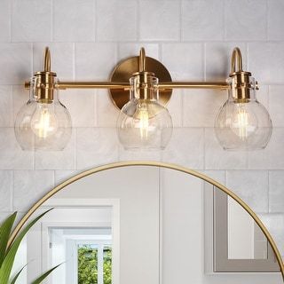 Modern 2-Light Black Gold Bathroom Vanity Light Ribbed Glass Wall Sconce - L 14" x W 6.5" x H 8" - On Sale - Bed Bath & Beyond - 35848586 Garfield House, Black Gold Bathroom, Gold Bathroom Vanity Light, Gold Bathroom Vanity, Gold Light Fixture, Black And Gold Bathroom, Bathroom Vanity Light, Vanity Lights, Gold Bathroom