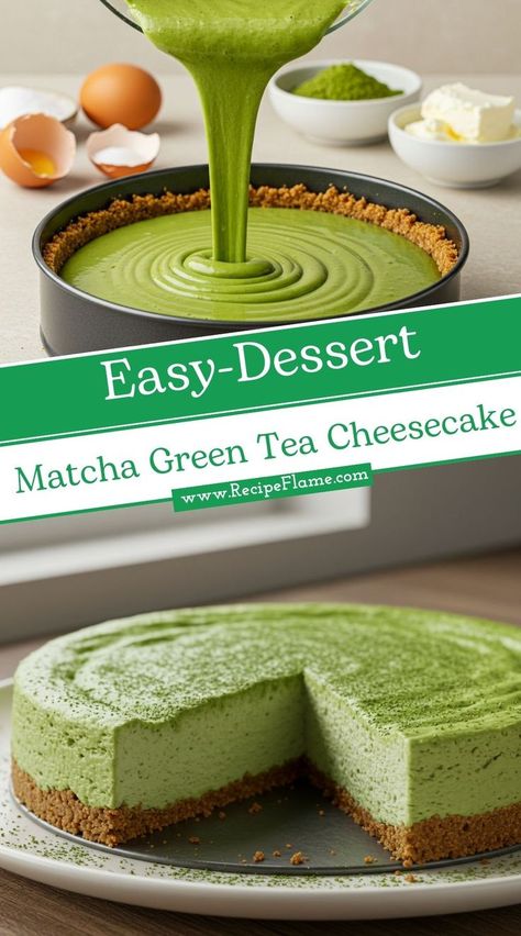 Love matcha? You’ll adore this Matcha Green Tea Cheesecake! With its creamy texture and earthy flavor, this unique dessert will impress both matcha lovers and cheesecake fans alike. Follow the recipe for a beautifully balanced treat! Matcha Recipe Baking, Matcha Cheesecake Recipe, Unique Cheesecake Recipes, Tea Cheesecake, Matcha Bread, Unique Cheesecake, Green Tea Cheesecake, Matcha Dessert Recipes, Dessert Corner