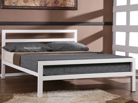 Cheap Double Beds, White Metal Bed Frame, White Metal Bed, Steel Bed Design, Bed Frame White, Black Metal Bed Frame, Black Metal Bed, White Bed Frame, Small Double Bed