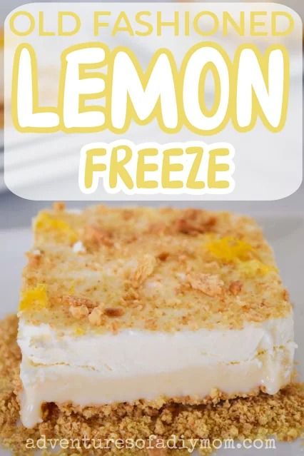 Lemon freeze is one of my Grandma's most treasured recipes. It's so easy to make, and so yummy! Try this vintage recipe! Frozen Lemon Dessert, Lemon Freeze, Cereal Treat Recipes, Diy Mom, Lemon Dessert, Frozen Lemon, Baked Cheesecake Recipe, Lemon Dessert Recipes, Cereal Treats