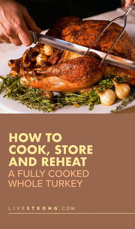 Buying a cooked turkey makes prep a whole lot easier but these ready-to-serve birds typically arrive frozen. Find out how long to cook a pre-cooked turkey. Turkey Dinner Sides, Homemade Turkey Stuffing, Precooked Turkey, Roasting A Turkey, Gluten Free Stuffing Recipes, Cooking The Perfect Turkey, Basting A Turkey, Cooked Turkey Recipes, Deli Turkey Recipes