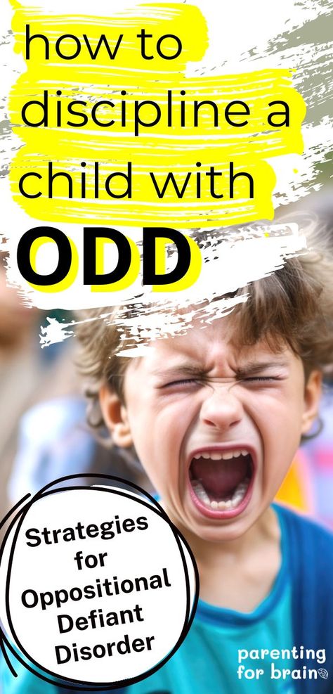 A young boy screaming with his face scrunched up. Text reads: "How to discipline a child with ODD. Strategies for Oppositional Defiant Disorder". How To Handle Defiant Students, Odd Interventions For Kids, Strong Willed Children Parenting, Defiant Children Parenting, Defiant Behavior Interventions, Child Psychology Parenting, Kids Behavior Management, Disrespectful Kids, Defiant Behavior