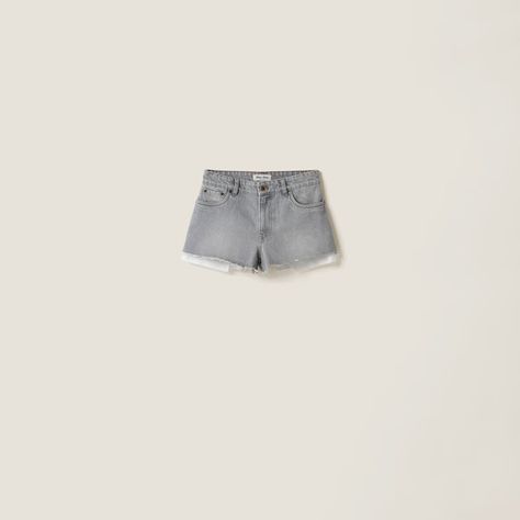 Grey Denim Shorts | Miu Miu Miu Miu Jeans, Miu Miu Denim, Grey Denim Shorts, Womens Pants Design, Casual Slacks, Shorts Women, Short Jeans, Pants Design, Grey Denim