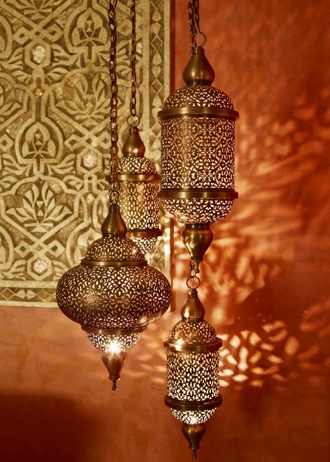 Luxury International Interior Architecture and Design project by Katharine Pooley. Bright Orange. Hanging lanterns. Indian Light Fixtures, Indian Chandelier, Indian Lights, Moroccan Lamps, Indian Lighting, India Interior Design, Modern Middle Eastern Interior Design, Moroccan Lights, Arab Interior Design