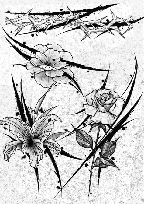 Gothic Style Flower Tattoos, Coltello Tattoo, Cybersigilism Flower Tattoo, Dark Flowers Drawing, Dark Flower Drawing, Dark Flowers Tattoo, Dark Flower Tattoo, Gotik Tattoo, Dragon Tattoo Drawing