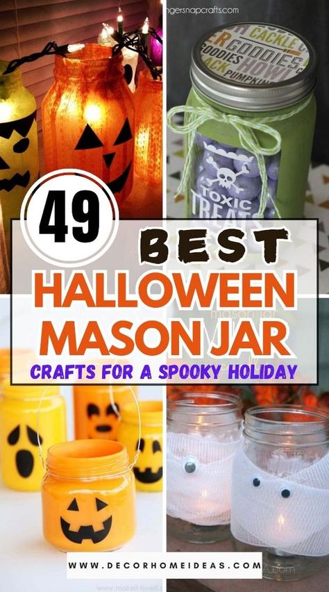 Add a spooky touch to your decor with these Mason Jar Halloween crafts! From eerie candle holders to haunted house lanterns, these Halloween Mason Jars are perfect for adding a festive glow to your home. Easy and fun to make, they’re a great DIY project for the whole family. #MasonJarCrafts #HalloweenDIY #SpookyDecor Halloween Mason Jar Crafts, Jar Halloween Crafts, Halloween Mason Jars Diy, Mason Jar Halloween Crafts, Mason Jar Halloween, Jar Decorating Ideas, Uses For Mason Jars, Cheap Halloween Diy, Cheap Diy Halloween Decorations