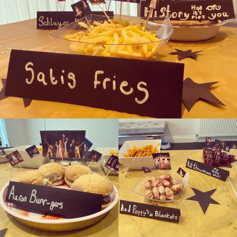 Hamilton Themed Food, Hamilton Snacks, Hamilton Themed Party Food, Hamilton Party Food Ideas, Hamilton Themed Party, Hamilton Food Ideas, Musical Theatre Party, Hamilton Themed Birthday Party, Watch Party Food