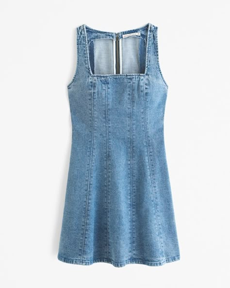 Women's The A&F Mila Squareneck Denim Mini Dress | Women's Dresses & Jumpsuits | Abercrombie.com Closet With Clothes, Country Concert Fits, Dress Outfits Ideas, Rodeo Dress, Abercrombie Dress, Concert Fit Ideas, Blue Denim Dress, Gameday Dress, Denim Jumper