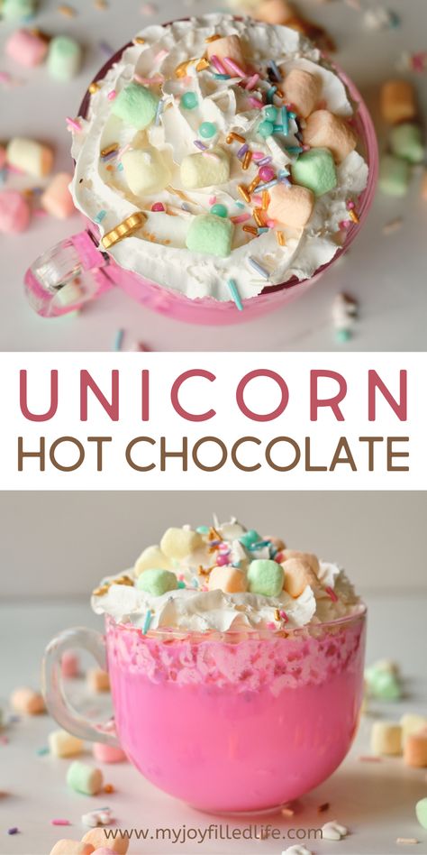 Calling all unicorn-lovers! This hot chocolate recipe is for you!! It's so pretty, yet so easy to make! Learn how over at My Joy-Filled Life. Unicorn Hot Chocolate Recipe, Unicorn Recipes, Unicorn Hot Chocolate, Gluten Free Marshmallows, Hot Chocolate Recipe, Delicious Drink Recipes, Chocolate Recipe, Action Shots, Hot Chocolate Recipes