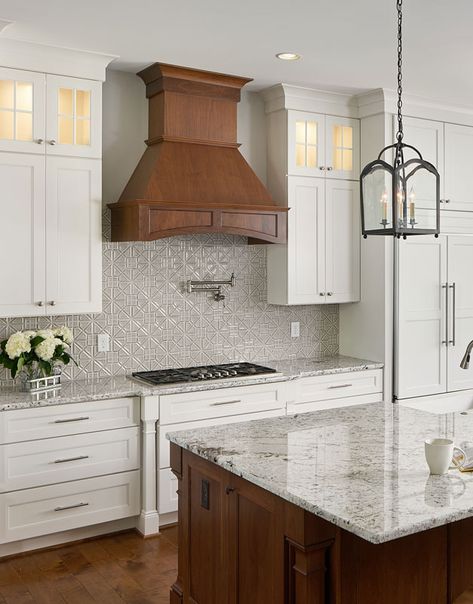 Chimney Style Hoods - Stanisci Design Wood Hoods Dark Wood Range Hood, Kitchen Wood Hood, Wood And White Kitchen Cabinets, Condo Kitchen Design, Color Appliances, Hood Fans, Farmhouse Industrial Kitchen, White Kitchen Hood, Wood Range Hoods