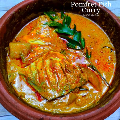 kerala style pomfret fish curry or Avoli preparation with raw mango and coconut milk. This seafood recipe is spicy, tangy and rich in coconut flavour. Pomfret Curry, Pomfret Fish, Raw Mango, Seafood Recipe, Fish Curry, Fish Recipes, Thai Red Curry, Seafood Recipes, Coconut Milk