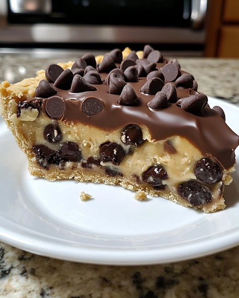 No-Bake Chocolate Chip Cookie Dough Pie - DecorWithEva No Bake Chocolate Chip Cookie Dough, Chocolate Chip Cookie Dough Pie, Premade Cookie Dough Recipes, Pillsbury Chocolate Chip Cookie Dough, Group Dessert, Cookie Pie Crust, Deep Dish Cookie Pie, Smart Sweets, Cookie Dough Crust