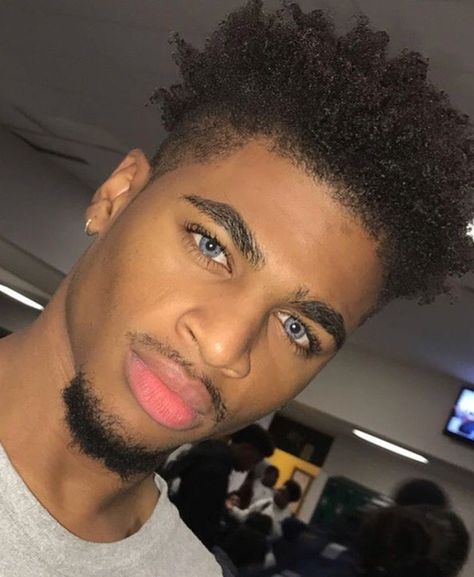 Attractive handsome black male model sexy lips curly hair blue eyes Pinterest Black Man Blue Eyes, Man Blue Eyes, Chocolate Men, Black Men Haircuts, Cute Black Guys, Corte De Cabelo Masculino, Black Man, Black Boys