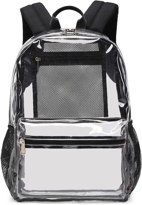 Reinforced stitching in durable PVC material;The bag is waterproof and easy to clean. Size: 16.5"L×11.6"L×5.1"W, can fit A4 books and folder;Laptop,books,water bottles,umbrella and other things all can be contained in this Backpack, wide shoulder straps. Clear Bookbag, Teen's Backpack, Backpack For School, Clear Backpack, Backpack Reviews, Dusty Purple, Backpack School, Sell On Amazon, Kids Backpacks