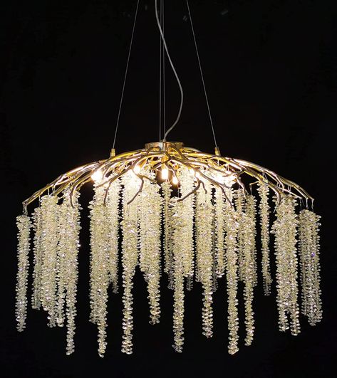 High Ceiling Chandelier, Tree Chandelier, Dining Room Luxury, Chandelier Tree, Gold Crystal Chandelier, Foyer Lighting Fixtures, Foyer Entrance, Branch Chandelier, Round Dining Room