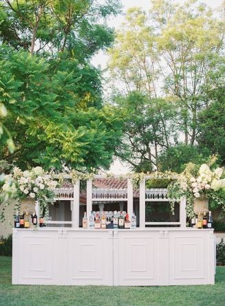 Custom Wedding Bar for Outdoor Cocktail Hour White Wedding Bar Setup, White Bar Wedding, Stage Facade, Wedding Bar Setup, Wedding Bars, Wedding Bar Decor, Cocktail Hour Decor, Bar Wedding Reception, Meet Cute