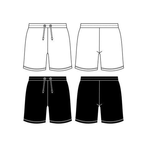 Unisex sweat Shorts technical fashion illustration. Short Pants fashion flat template, elastic waist, front and back, white colour. Sportswear unisex CAD mock-up. Short Pants Technical Drawing, Shorts Design Ideas, Short Template, Short Mockup, Fashion Flat Template, Shorts Mockup, Shorts Drawing, Pants Drawing, Clothing Templates