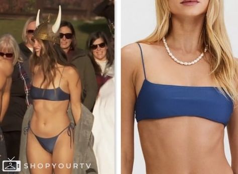 The Bachelor: Season 28 Episode 7 Kelsey Anderson's Blue Bikini Top Ark Swimwear Bikinis, Blue T-back Halter Top Swimwear, Kelsey Anderson, The Bachelor Tv Show, Blue Triangle Top Swimwear With Built-in Bra, Tv Shows, Blue, Clothes