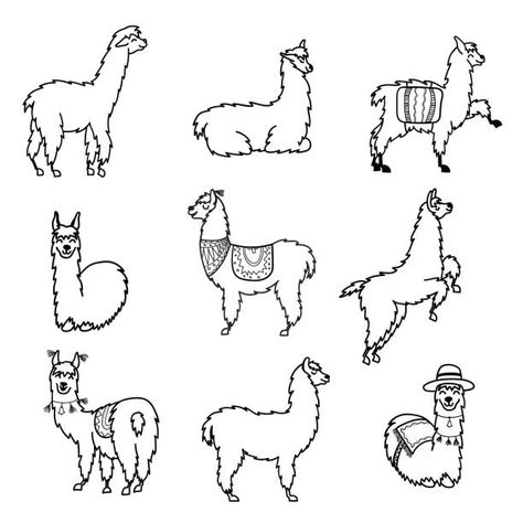 Drawing For Print, Llama Tattoo, Alpaca Drawing, Cute Lama, Outline Cartoon, Llama Drawing, Llama Clipart, Baby Llama, Cute Llama