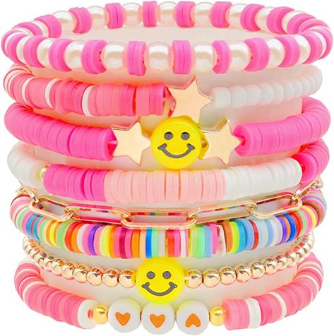 Heishi Surfer Bracelets Set,Colorful Preppy Bracelet Smile Heart Star Stretch Beaded Bracelets Evil Eye Beaded Bracelets Stackable Boho Y2K Pearl Bracelets Set Clay Polymer Bead Aesthetic Bracelets Summer Beach Layering Bracelet Jewelry for Women Girls Bead Aesthetic, Preppy Amazon Finds, Preppy Heart, Aesthetic Bracelets, Bracelets Evil Eye, Stretch Beaded Bracelets, Bracelets Summer, Colorful Preppy, Stackable Beaded Bracelets