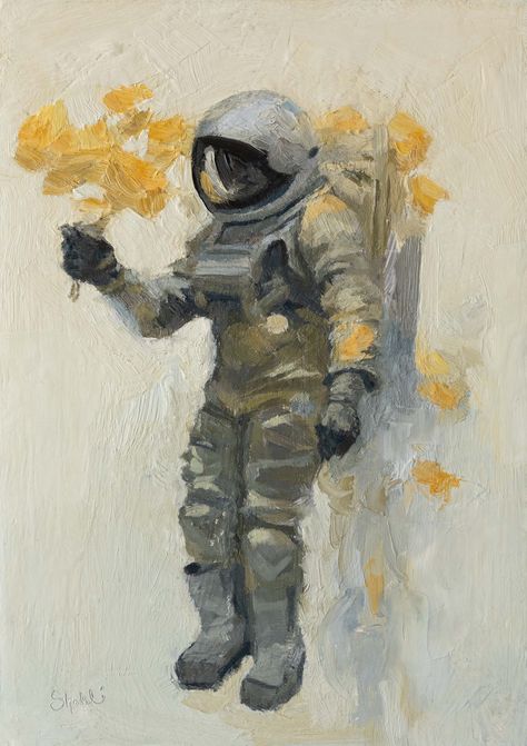 https://oustcat.com/paintings/astronaut-with-flowers Astronaut Drawing Aesthetic, Space Themed Art, Space Oil Painting, Astronaut Painting, Painting Astronaut, Easy Astronaut Painting, Astronaut Watercolor Painting, Astronaut Acrylic Painting, Astronaut Artwork