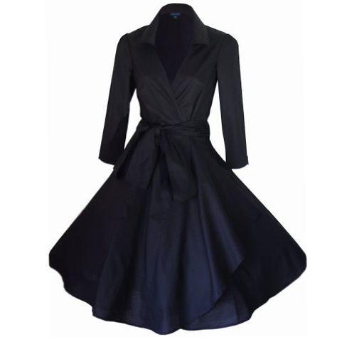 BLACK 50's STYLE ROCKABILLY / SWING / PIN UP COTTON WRAP EVENING PARTY DRESS SIZES 8 - 20 (20) look for the stars http://www.amazon.co.uk/dp/B00EZ6QH8E/ref=cm_sw_r_pi_dp_NWrAub068Z7D0 Fifties Outfits, Retro Midi Dress, 50s Fashion Dresses, Rockabilly Pinup, 50's Style, Dress Sweater, Womens Vintage Dresses, Rockabilly Dress, Rockabilly Fashion