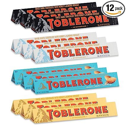 Toblerone Chocolate, European Chocolate, Banana Candy, Chocolate Bar Wrapping, Chocolate Pack, White Chocolate Bar, Swiss Chocolate, Holiday Chocolate, Honey Almonds