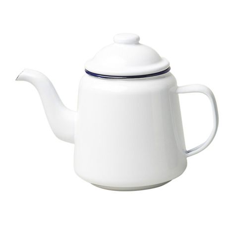 Falcon Enamel Teapot 1.5L White/Blue Rim - On Sale Now! Tea Etiquette, Falcon Enamelware, Kitchenware Shop, Enamel Teapot, Contemporary Modern Furniture, Apartment Style, Kitchen Design Decor, Duck Egg Blue, Brewing Tea