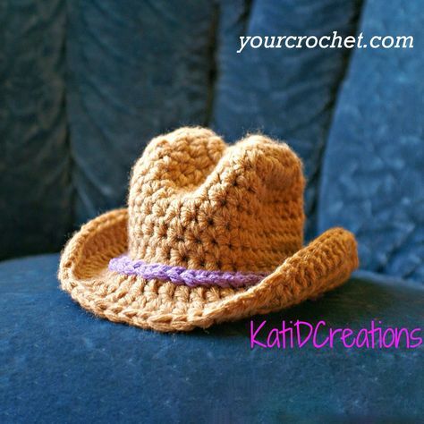 This cowboy hat can be make very quickly and easily. It's enough one evening to crochet this amazing and super cute hat in many different sizes.used  G hook for doll hat Cowboy Hat Crochet, Baby Cowboy Hat, Crochet Cowboy Hats, Cowboy Hat Pattern, Cowboy Crochet, Hat Crochet Pattern, Crochet Hats Free Pattern, Haken Baby, Crochet For Boys