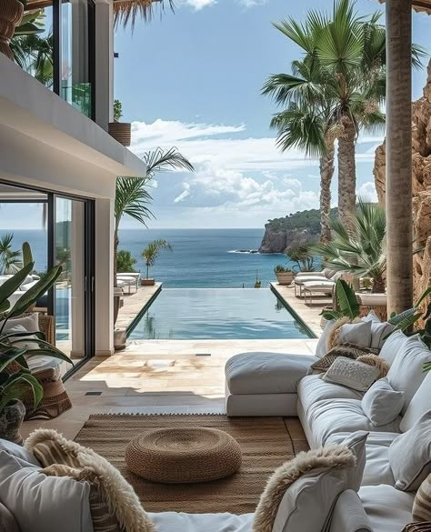 Malibu Home Aesthetic, Beach House Exterior Modern, Malibu Beach House Interiors, Miami House Interior, Cozy Home Interior Design, Roblox House Ideas, Bali Style Home, Beach House Aesthetic, Cozy Home Interior