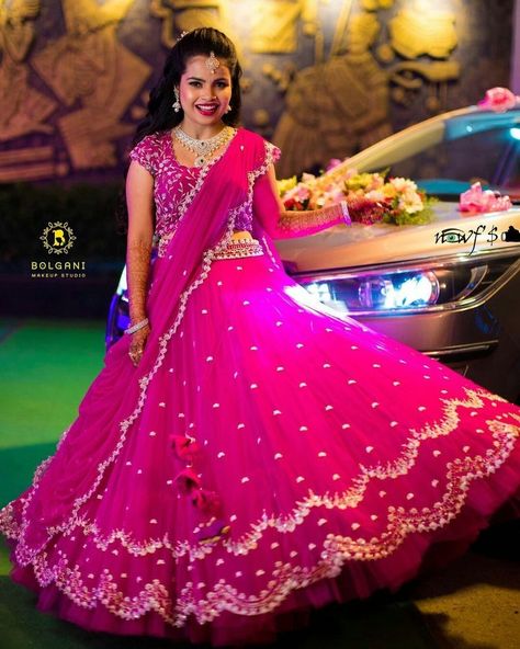 Pink Half Sarees Party Wear, Pink Half Sarees, Bridal Lehenga Online, Lehenga Saree Design, Simple Lehenga, Long Frock Designs, Half Saree Lehenga, Long Gown Design, Half Sarees