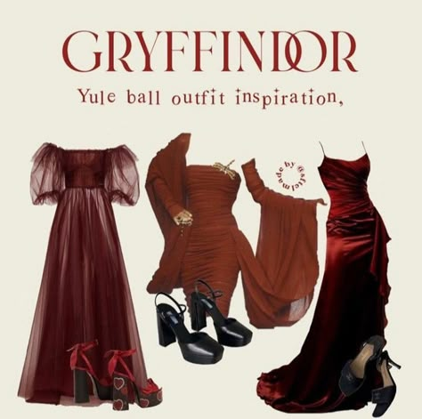 Room Ideas Shoes, Hogwarts Shifting Outfits, Hogwarts Outfits Gryffindor, Harry Potter Yule Ball Dresses, Gryffindor Aesthetic Outfit, Gryffindor Inspired Outfits, Red Dorm Room, Gryffindor Style, Gryffindor Dress