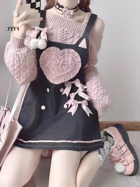 Kitty Outfit, Outfit Coquette, Kawaii Outfit Ideas, Overalls Outfit, Kawaii Fashion Outfits, Swaggy Outfits, Kawaii Clothes, Kawaii Girl, Harajuku Fashion