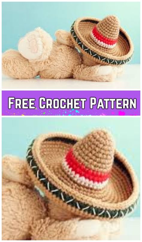 Crochet Sombrero Hat Keychain Free Crochet Pattern Crochet Mini Sombrero Free Pattern, Crochet Sombrero Mini, Crochet Sombrero Keychain, Crochet Sombrero Pattern, Amigurumi Hat Free Pattern, Mini Crochet Hat, Mini Sombrero Hat, Diy Sombrero, Crochet Sombrero