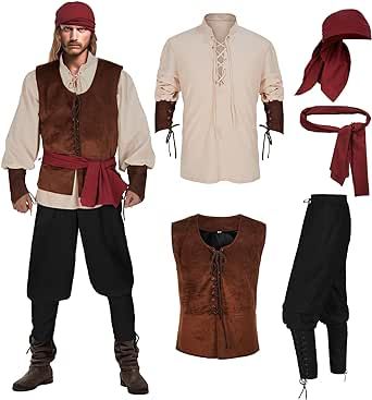 Men's Pirate Costume, Medieval Vest, Pirate Costume, Halloween Costume, Shoes Jewelry, Halloween, Pants, Trousers