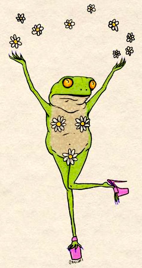 Funny Creatures Drawing, Frog Legs Drawing, Cartoon Frog Tattoo Ideas, Funny Illustrations, Frog Asthetic Wallpers, Axolotl Drawings, Weird Frog Drawing, Leaping Frog Drawing, Cute Toad Drawing