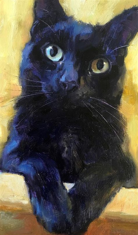 Katya Minkina, Cat Portrait Painting, Black Cat Painting, Black Cat Art, A Black Cat, Cat Artwork, Watercolor Cat, Cats Illustration, Daily Paintworks