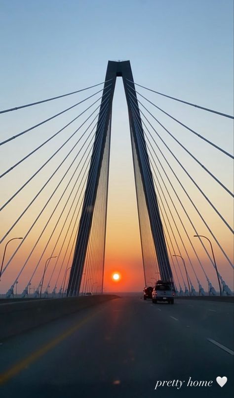 Bridge, sailboat, sunset, travel, adventure, beach Charleston Sc Wallpaper, Charleston Fits, Charleston Sc Aesthetic, Ravenel Bridge Charleston, Charleston Bridge, Charleston Aesthetic, Charleston Living, Charleston Trip, Charleston Beaches