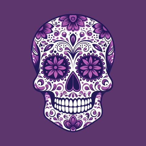 Check out this awesome 'Day+Of+The+Dead+Cute+Purple+Sugar+Skull' design on @TeePublic! Day Of The Dead Skull Design, Sugar Skulls Drawing, Sugar Skull Design Pattern, Painted Skull Ideas, Candy Skull Art, Monster Mugs, Sugar Skull Images, Mexican Skull Art, Sugar Candy Skulls