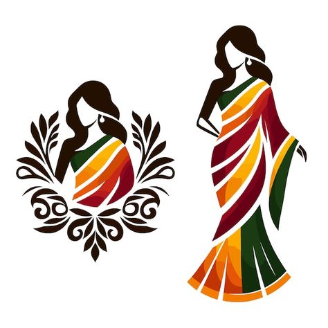 Vector saree with women figure clothing ... | Premium Vector #Freepik #vector #woman #fashion #beauty #boutique Clothes For Women Drawing, Saree Logo Design Ideas, Boutique Logo Design Fashion, Fashion Designer Logo, Fashion Design Logo, Cloth Logo, Vector Painting, Logo Design Women, Art Logo Design