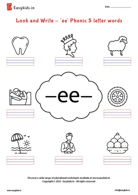 Ee Sound Worksheet, Ee Sound, Phonic Sounds, 5 Letter Words, Phonics Lesson Plans, P Alphabet, Words Worksheet, Phonics Worksheets Free, Structured Literacy