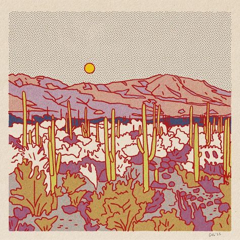 https://www.instagram.com/p/CYMP1DDlDgp/?utm_medium=share_sheet Desert Mountains, Western Landscape, Desert Art, Banner Printing, Plant Print, American Design, Texture Art, Print Stickers, Collage Art