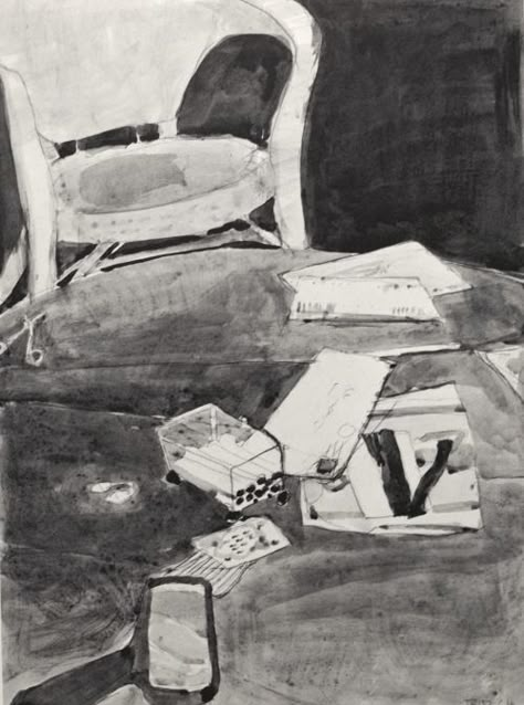 Thus picture has a very low color value due to its lack of color Diebenkorn Drawings, Richard Diebenkorn Paintings, Diebenkorn Paintings, David Park, Bay Area Figurative Movement, Chair Drawing, Richard Diebenkorn, Artist Sketchbook, White Drawing